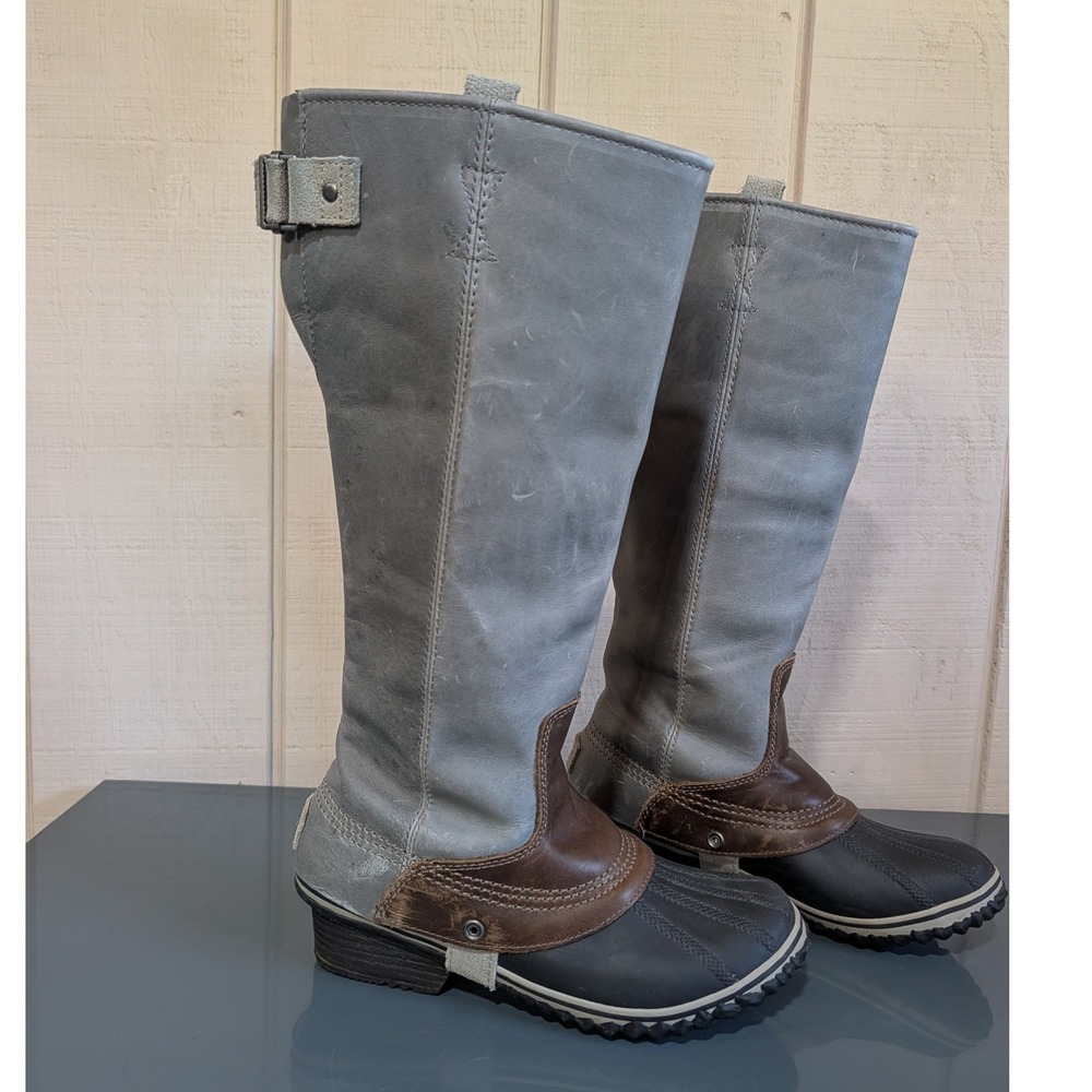 Sorel Slimpack Tall Equestrian Riding Boot Grey Leather Waterproof Duck